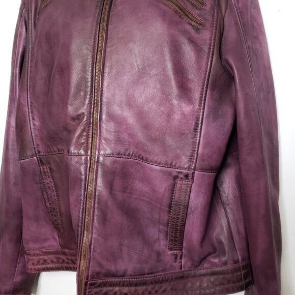 Pelle Lambskin Leather Jacket Coat Purple Wine Men's 4XL Moto - Picture 4 of 15